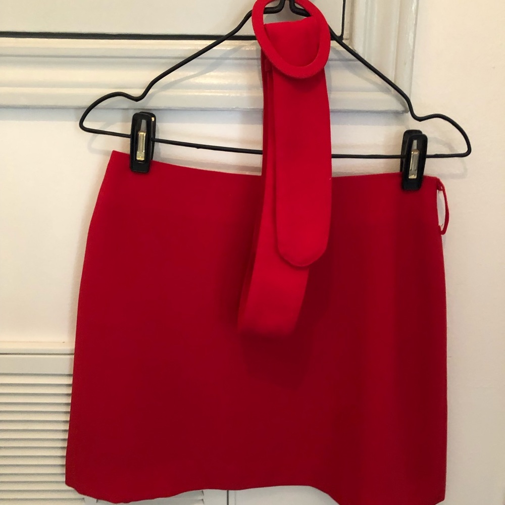 Red crepe cocktail skirt